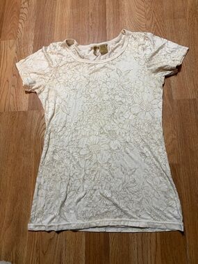 BKE Buckle Floral Burnout Short Sleeve Tee Cream Size XL